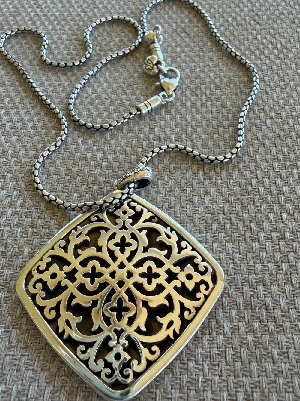 Brighton Shadow Play Reversible Fillagree Necklace 18” Long Inlaid Crystals - Picture 5 of 5